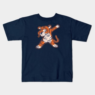 Dabbing Tiger // Orange and Navy Cartoon Tiger Kids T-Shirt